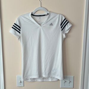 Adidas White Tee with Black Sleeve Stripes